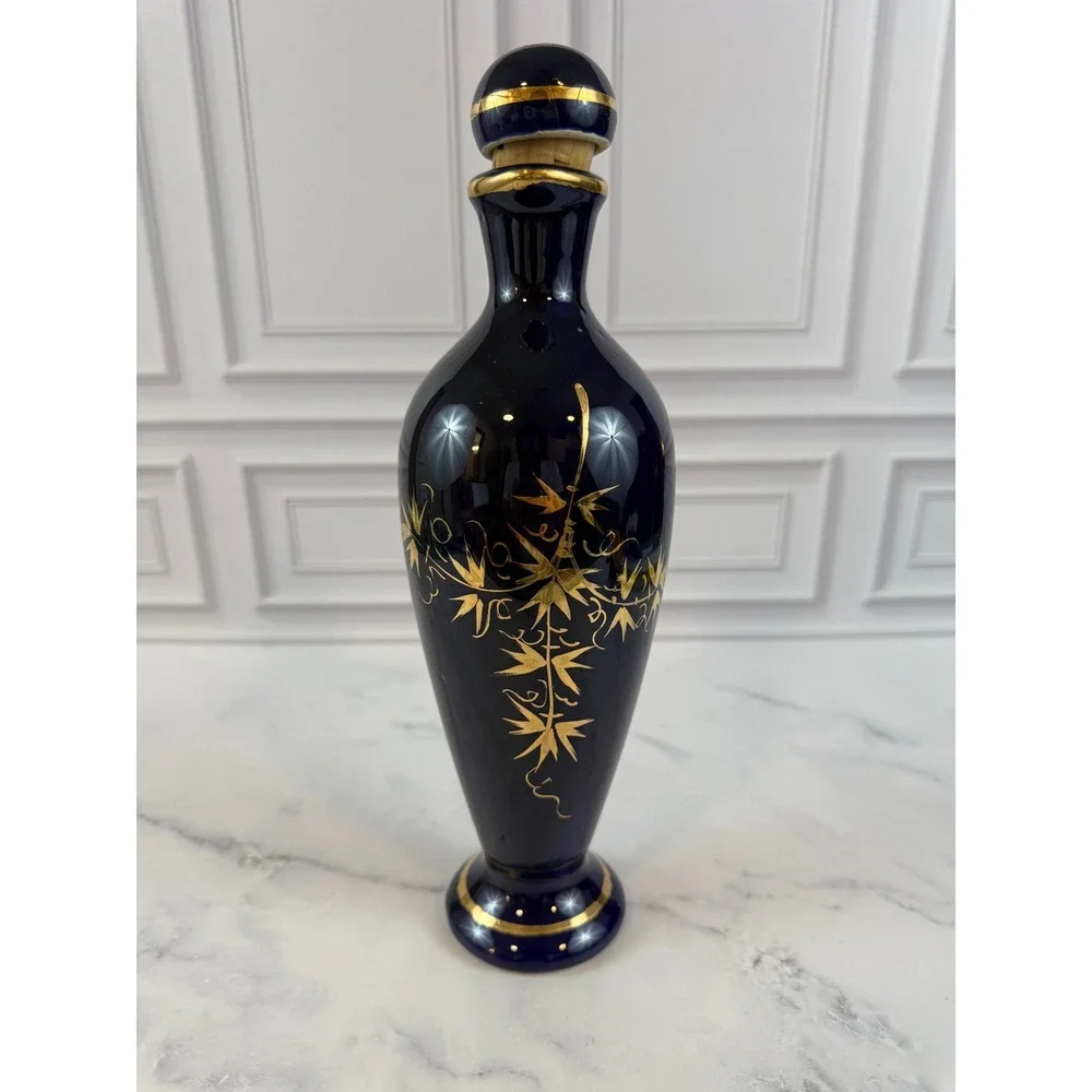VTG Coronetti Cunardo Italy Cobalt Blue 22K Gold Hand Painted 12in Jug Vase